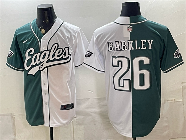 Men's Green White Philadelphia Eagles #26 Saquon Barkley Split Stitched Jersey